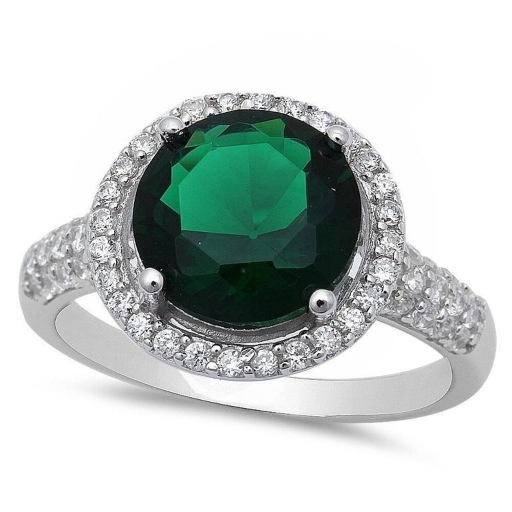 Emerald Halo Cocktail Ring 3.50 ct Emerald & White Topaz 925 SS Sz 9